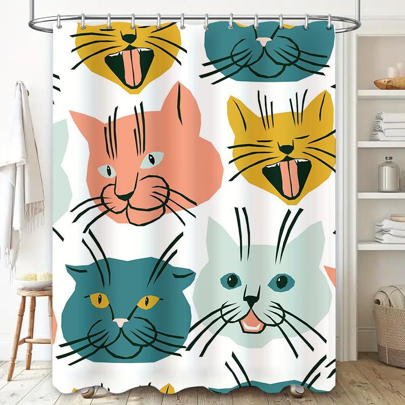 Vibrant Cat Shower Curtain Set Modern Animal Design for Bathroom Decorations 72x84 Inches
