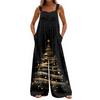 Women's Christmas Print Solid Wide Leg Strapless Tank Pocket Casual Onesie