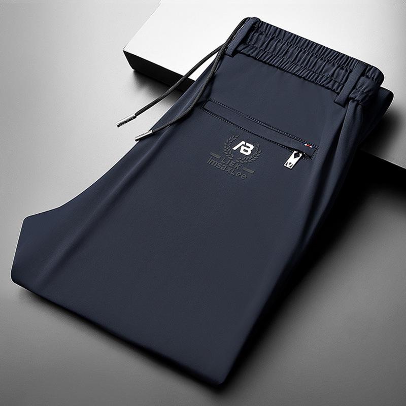 Men's Autumn/Winter Straight-Leg Stretch Pants - Thick, Elastic Waist, Loose-Fit Sports Trousers with Print