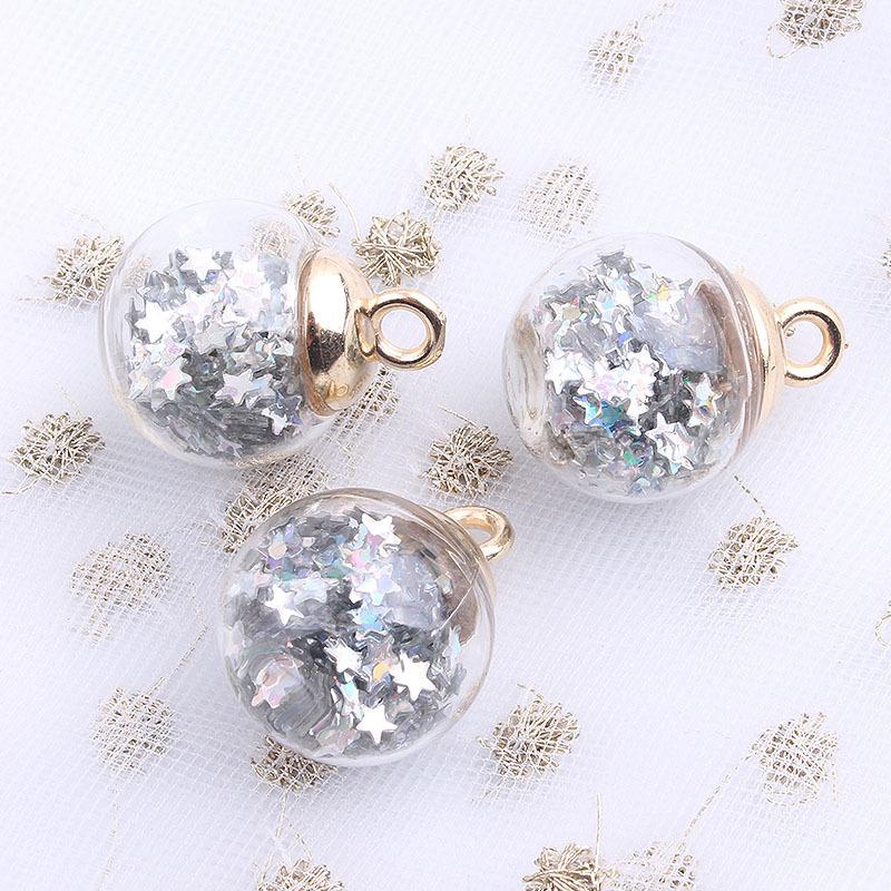 10Pcs Charms Star Sequins Transparent Glass Ball 16mm Pendants Crafts Making Findings Handmade Jewelry DIY for Earrings Necklace