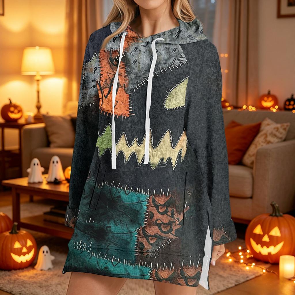 Women's fashion casual long-sleeved Halloween printed hooded sweater top