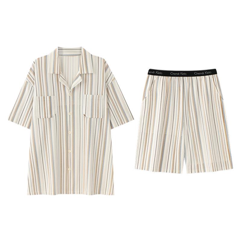 2026 Men's High-End Striped Pajama Set - Short Sleeve Lapel Style