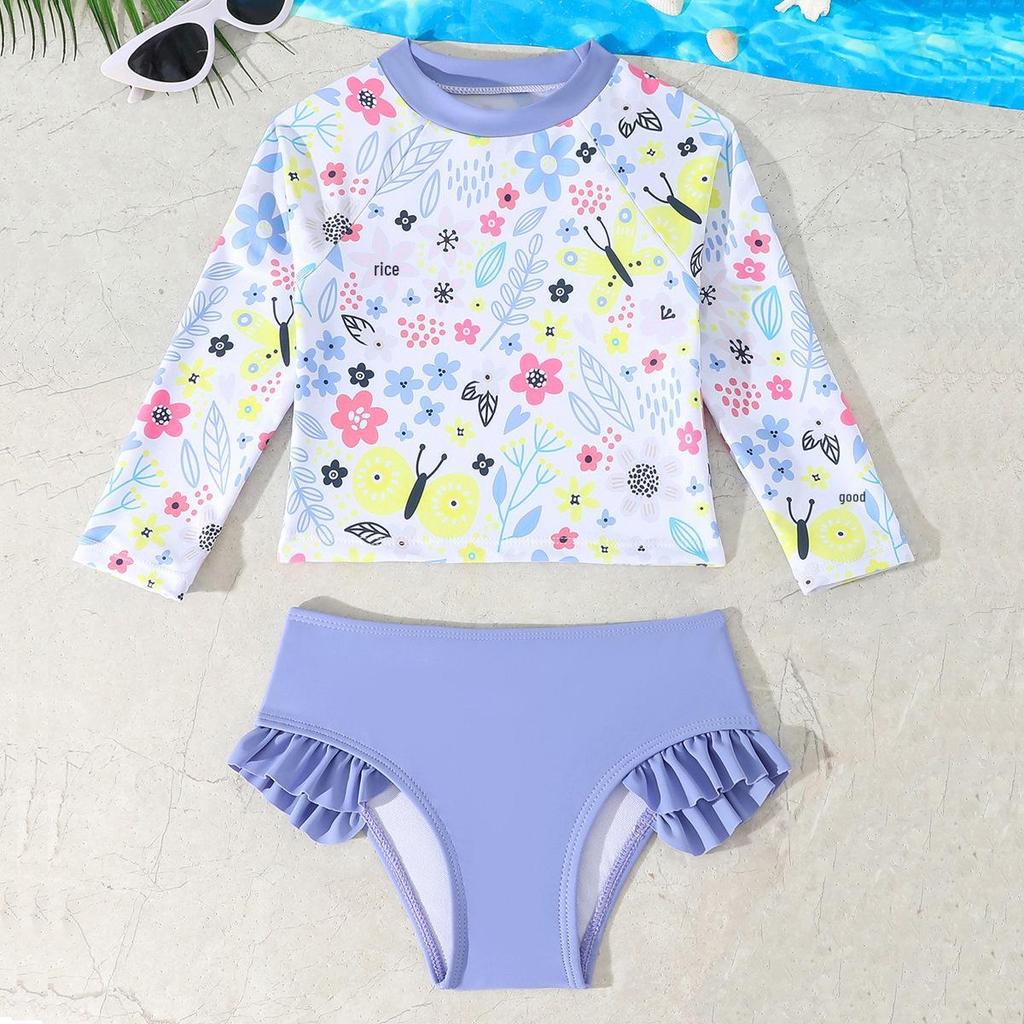 2026 Girls' Long Sleeve Two-Piece Swimsuit Set - Toddler Swimwear