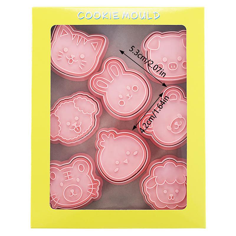8Pcs Animals Cookie Mold Set Cartoon Cookie Stamp Fondant Cake Decoration Tools 3D Hand Pressure Plastic