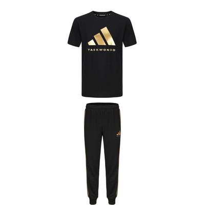 Taekwondo Logo Pullover Round Neck Simple Short Sleeve T-Shirt Striped Fashion Long Pants Casual Sports Suit ADICLTS24TK-BG+TR30P1T-BG