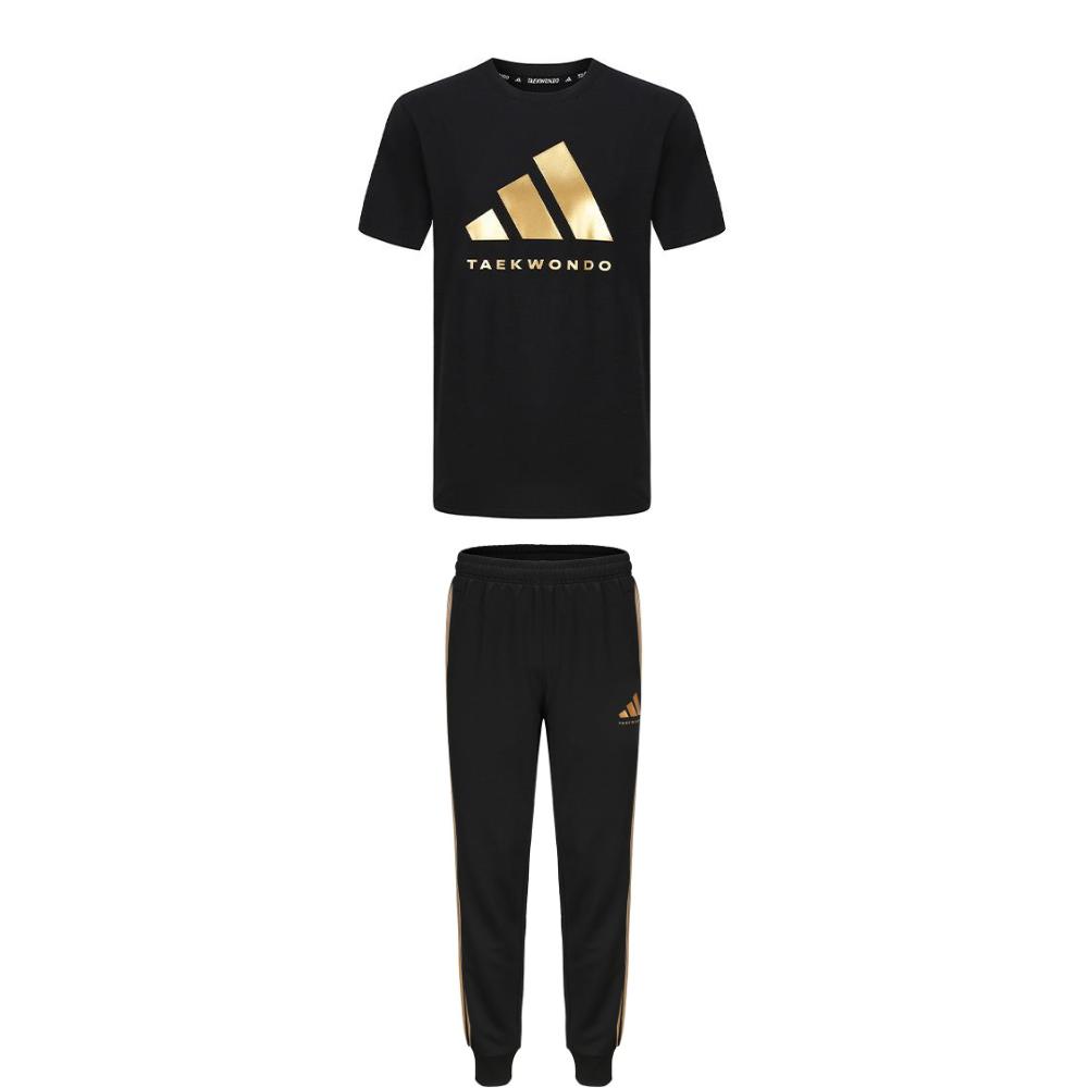 Adidas Taekwondo Logo Pullover Round Neck Simple Short Sleeve T-Shirt Striped Fashion Long Pants Casual Sports Suit ADICLTS24TK-BG+TR30P1T-BG