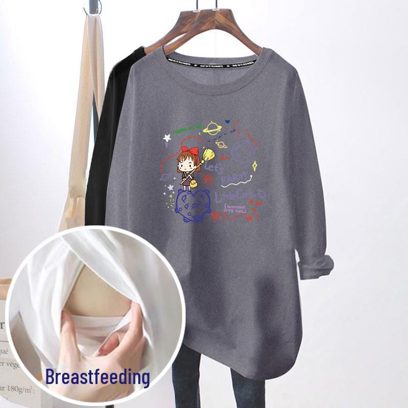 

Стильные топы для беременных и кормящих мам на осень/зиму - модные футболки для кормящих мам, универсальная нижняя одежда больших размеров Medium (M)