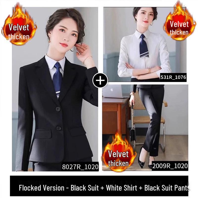 Formelles Schwarzes Anzugset für Damen für Frühling und Herbst - Professionelle Arbeitskleidung mit Jacke für Hotelrezeptionisten