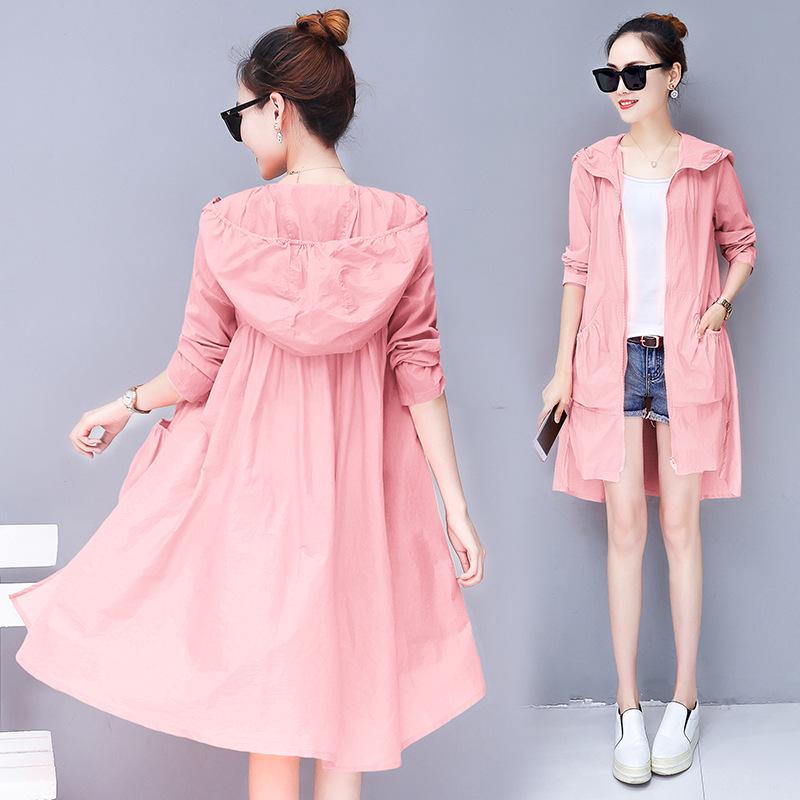 Women's Summer Thin Section of Seven Colours Short Section of Large Size Zip Hooded Long-sleeved Sun Shirt