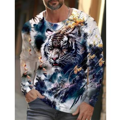 Daily Casual Tiger 3D Digital Printed Men's Hoodies Spring Autumn Long Sleeved Pullover