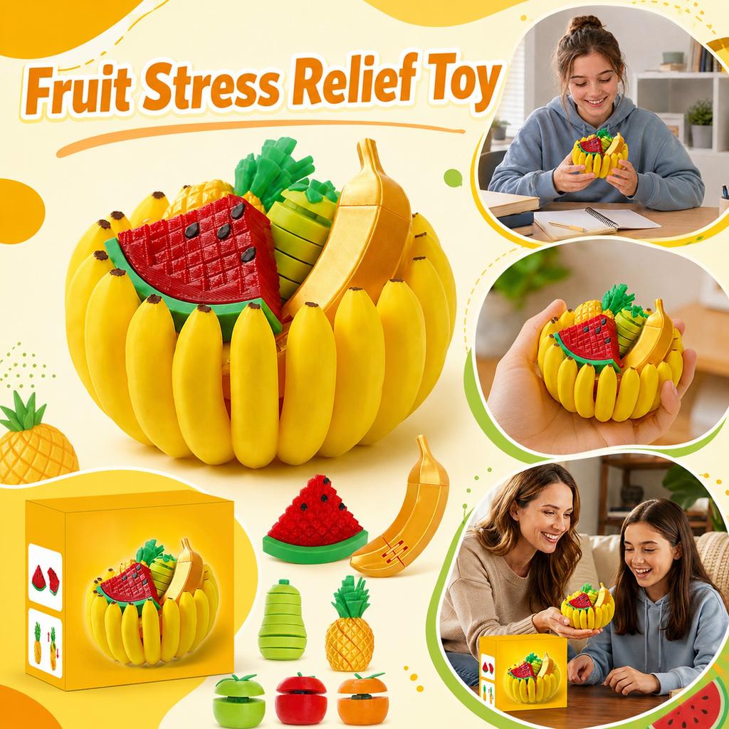 3D Printed Spiral Press Fruit Toy Set Banana Fruit Basket Storage Container Educational Puzzle Toy for Kids and Adults