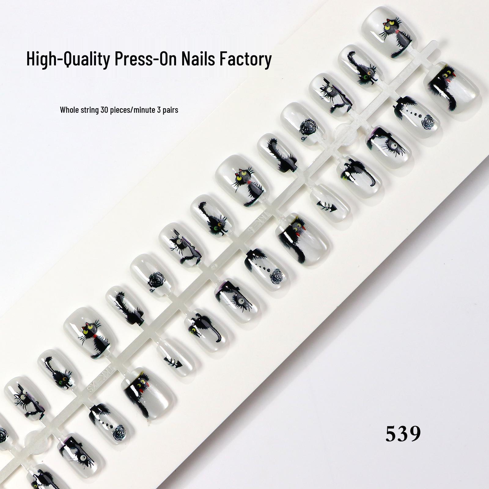 Short Style French White Moonlight Cat Eye Nails - Sparkly Kitten Nail Art Tips