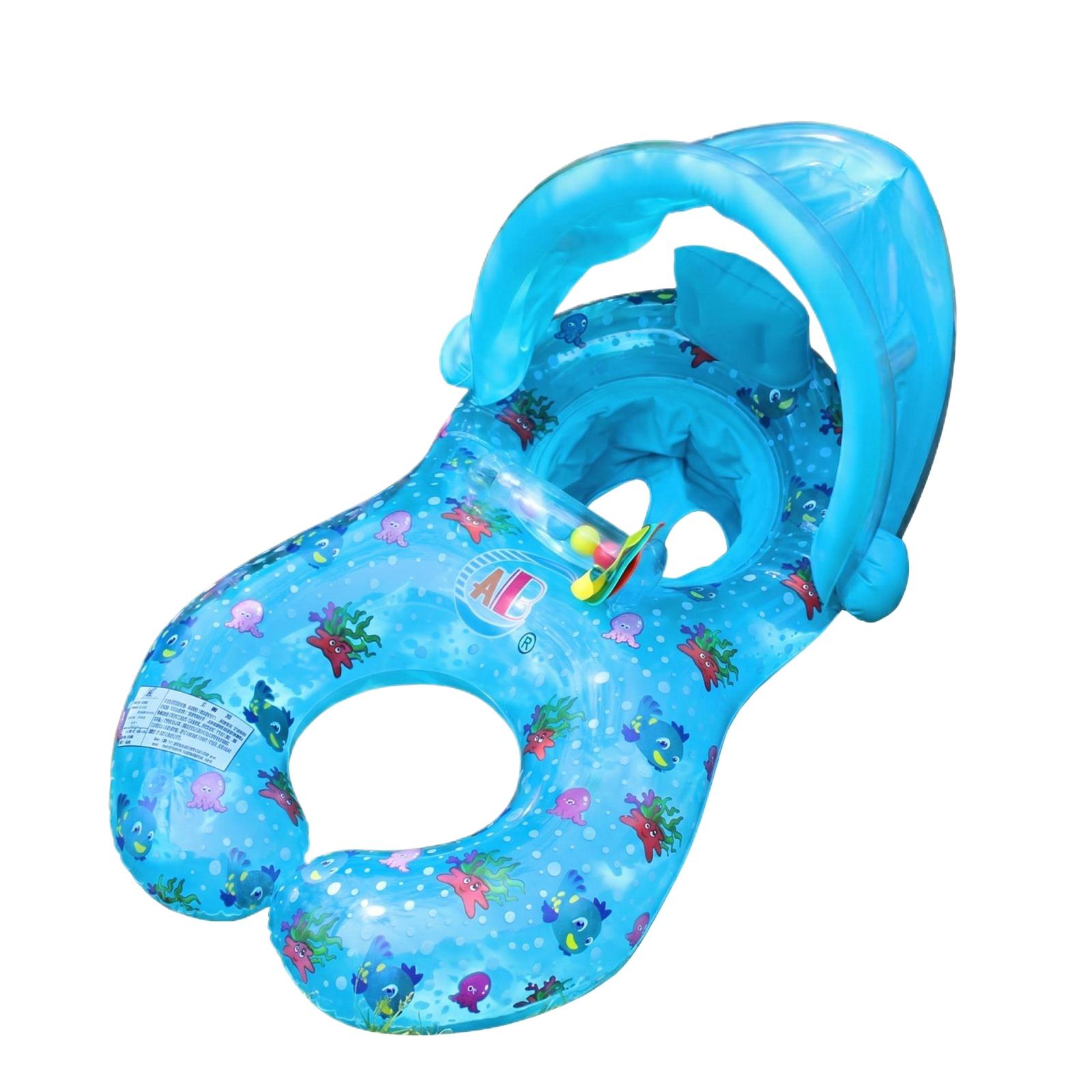 Inflatable Baby Swim Ring with Canopy and Backrest Parent Child Float Adjustable Seat Cover for Infant Toddler Pool Water Use one size синий