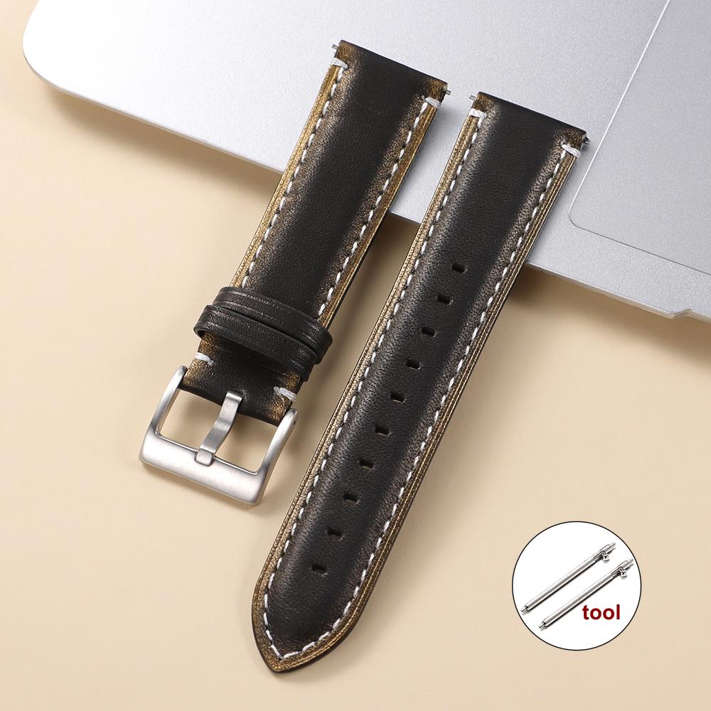 20mm 22mm Universal Vintage Oil Wax Leather Watch Straps Brown Head Layer Watch Band Quick Release Bracelet Men with Pin Buckle