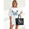 Oversized T-Shirt Black Blue Butterfly Print Casual Wear
