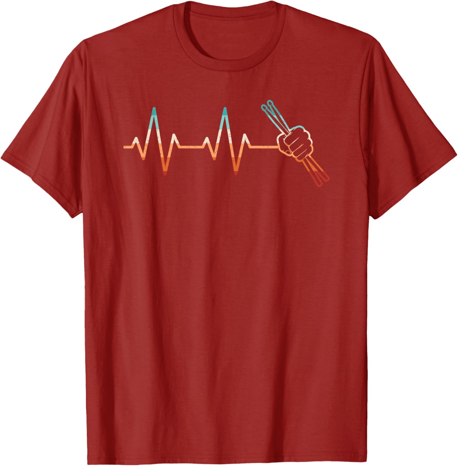 Drummer Heartbeat Electrocardiogram Graphic Tee Vintage Retro Drummer Lover Casual T-Shirt S