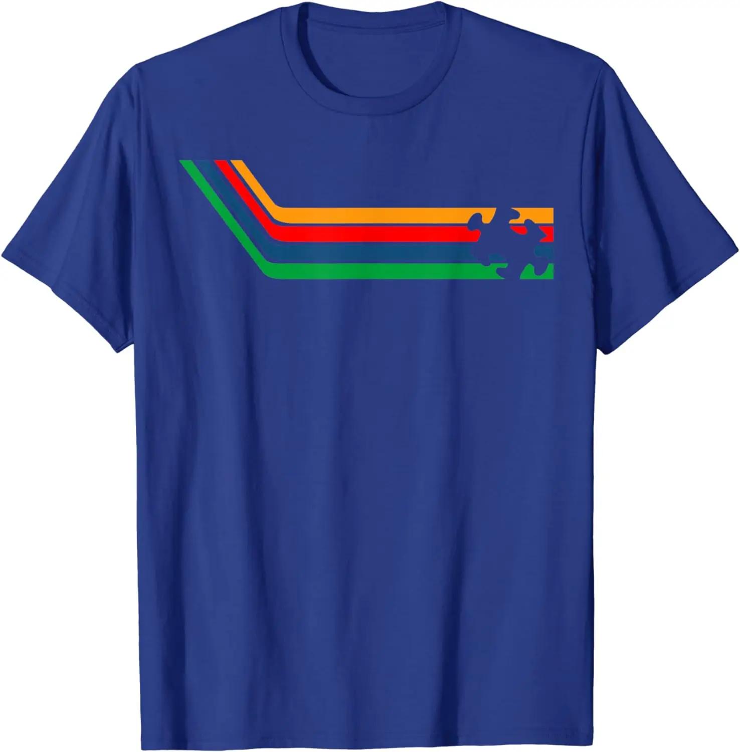 

Autism Awareness Gift Retro Stripes Cute ASD or Neurodivers TShirt for Unisex Women Short Sleeve Cotton Unisex Clothing S