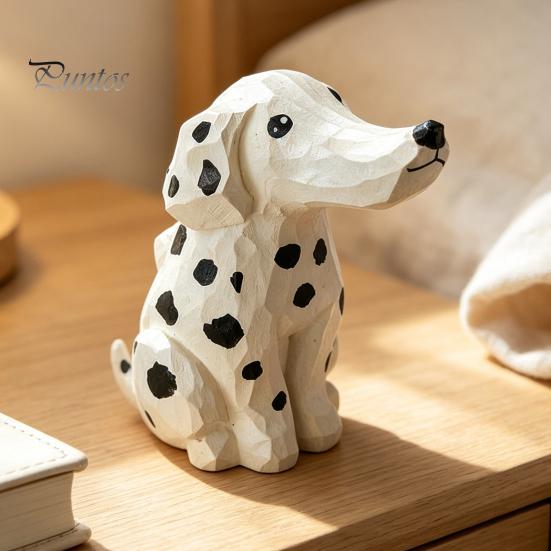 Creative Home Office Decor Handmade Dalmatian Dog Wooden Ornament, Hand Carved Basswood Ornament Animal Figurine, Sculpture for Window Minimalist