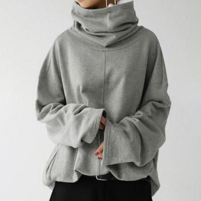 Women's Autumn and Winter High Collar Warm Loose Solid Color Weatshirt Fashion Casual Clothes Long Sleeve Pocket High Collar Size S-5XL