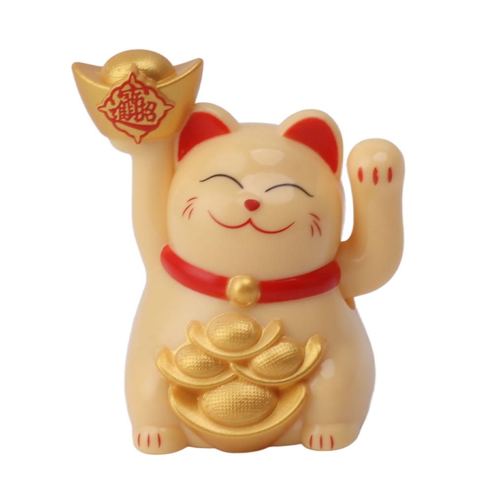 2in Solar Powered Waving Arm Lucky Cat Ornament Welcoming Waving Hand Wealth Fortune Cat