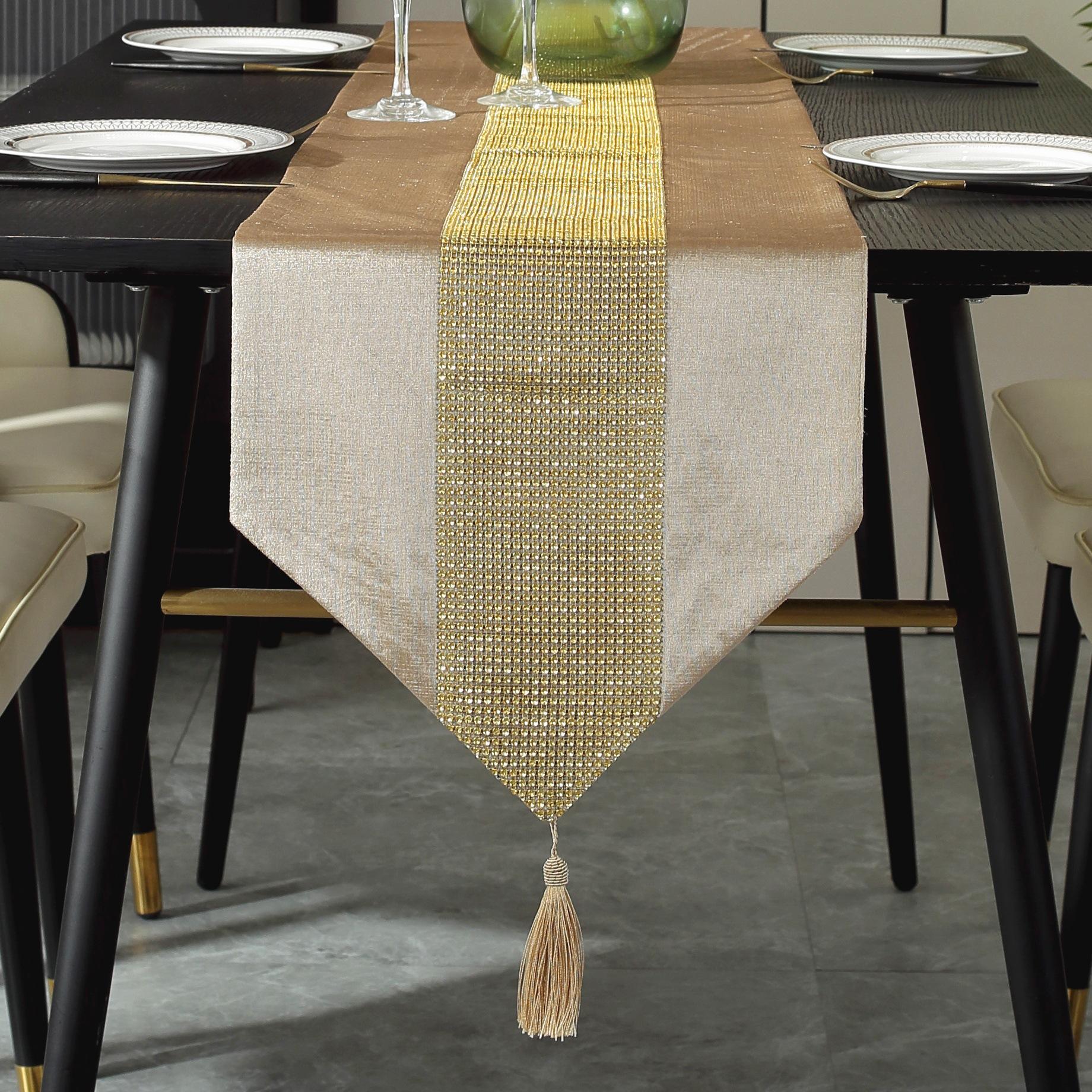 New Luxury Velvet Diamante Table Runner Chenille Satin Minimalist Velvet Dining Table Runner Luxury Embroidered Table Runner Jacquard&32X210cm жёлтый