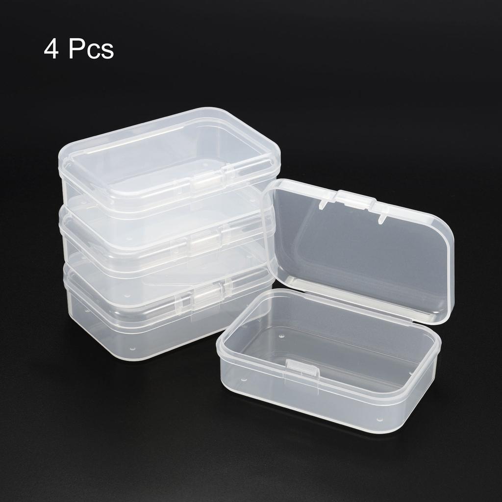 Clear Storage Container with Hinged Lid 65x45x20mm, 4 Pack Plastic Rectangular Box for Beads Art Craft
