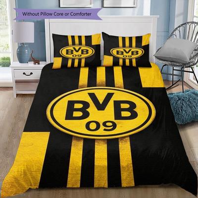 Borussia Dortmund BVB 09 Randigt Logotyptryck 3-delat Påslakan Set Fotbollsfan Sängkläder Sovrum Heminredning Utan Kudde Täcke