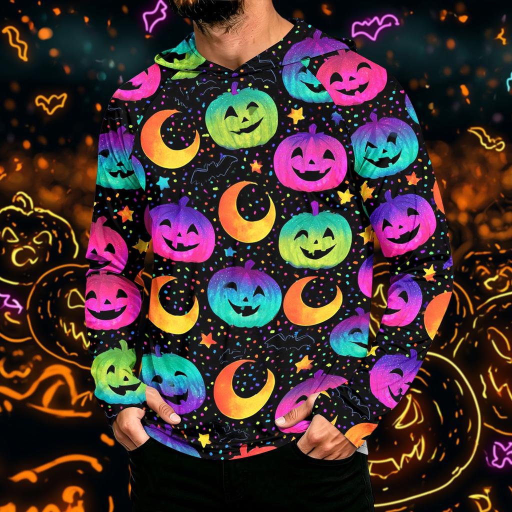 Men's Long Sleeve Hoodie with Sun Halloween Print Pullover