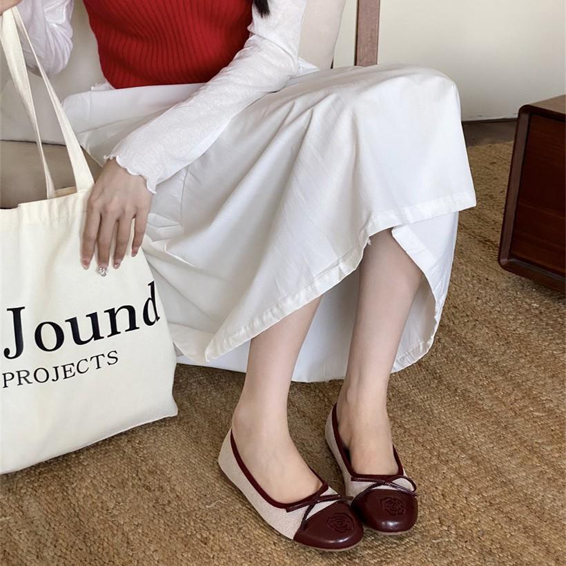 High version 25 new Xiaoxiangfeng flat-soled single shoes women's bow comfortable lazy shoes Fragrant grandma low-heeled ballet shoes