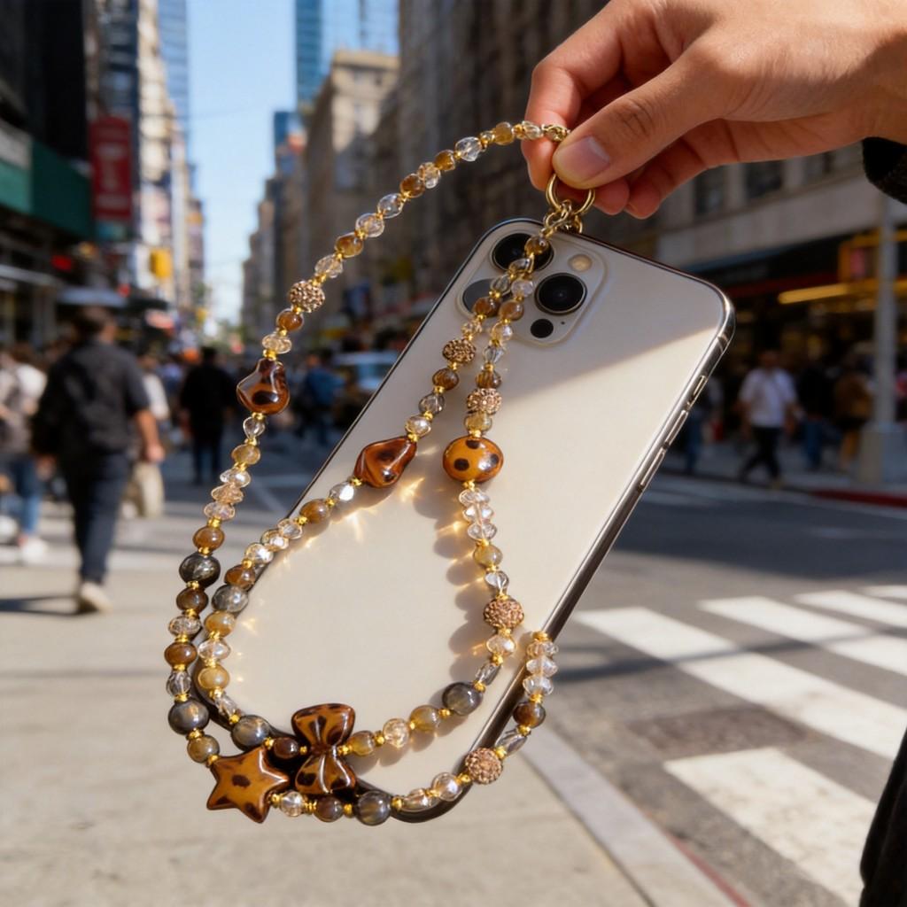 Leopard Print Butterfly Knot Phone Chain With Beaded Keychain For Women And Men