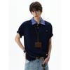 Madwitch American Retro Spliced Double-Collar Polo Short-Sleeved T-Shirt for Men and Women, Loose Casual Contrasting Color Couple Tops