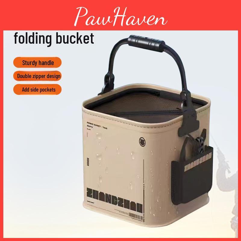Bucket Portable Outdoor Fish Folding With Antijump Net Eva Square Design For Fishing Lure Storage