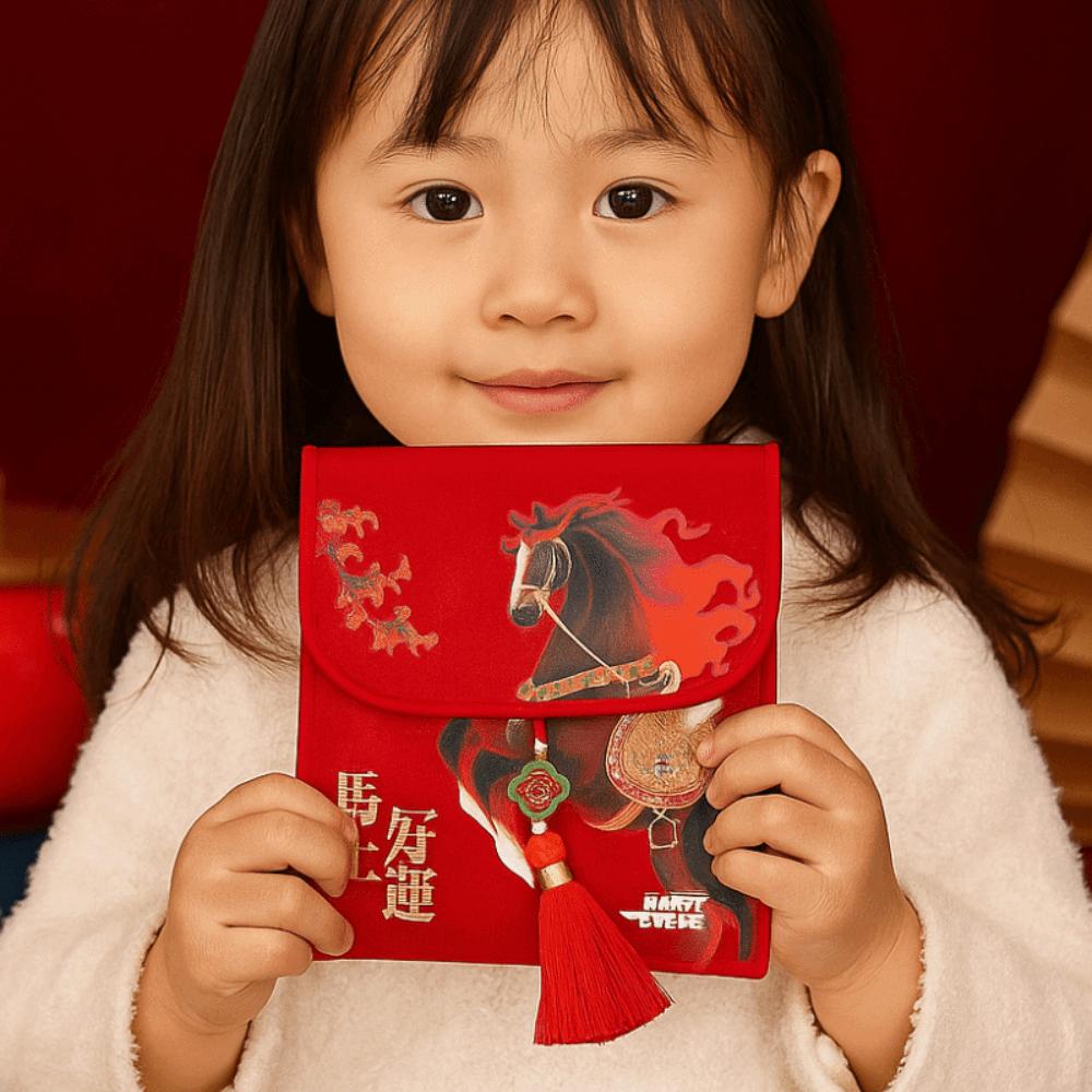 Traditional Chinese New Year Red Envelope Hongbao Tassel Children's Money Bag Horse Brocade Embroidered Thickened