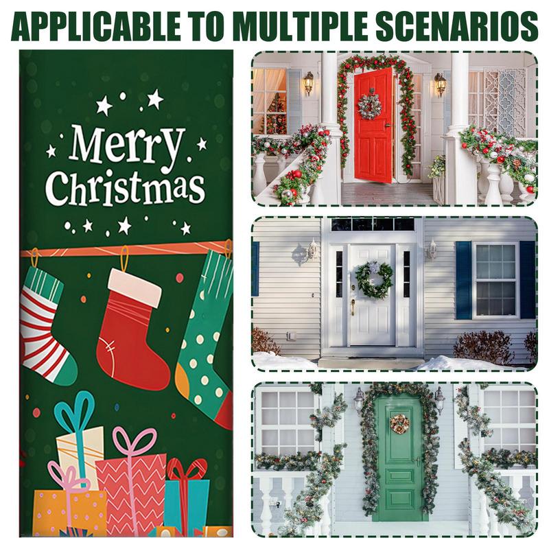 Christmas Front Door Covers New Year Outdoor Door Cover Decoration Christmas Party Front Door Background Decoration Supplies