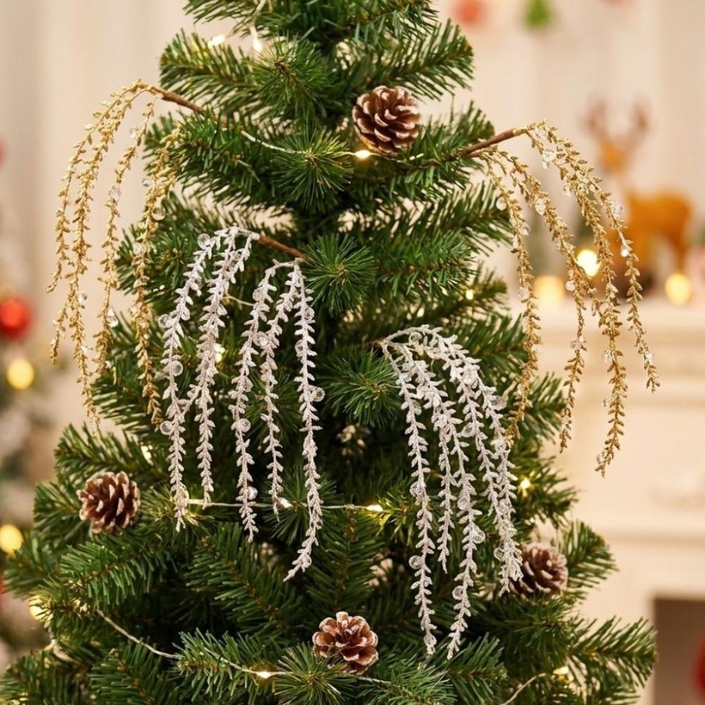 Sparkling Christmas Weeping Spray Pick Realistic Xmas Tree Crystal Branches Vase Fill