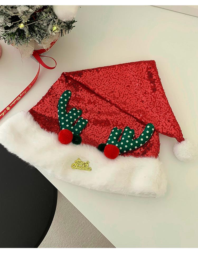 Women's Red Sequin Christmas Hat with Plush Antlers - 2023 Holiday Photo Headband