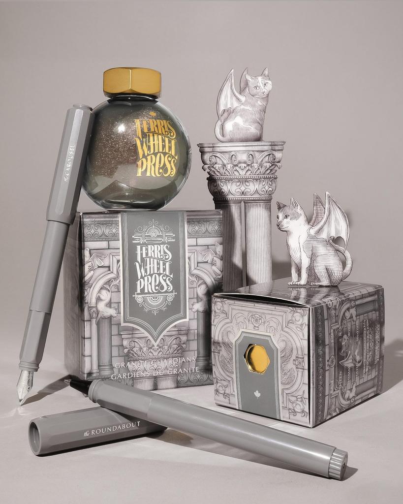 Ferris Wheel Carousel Fountain Acrylic blend click locking Granite Medium Nib Press, Pen, body, Air-sealed cap, Guardians, Gray,