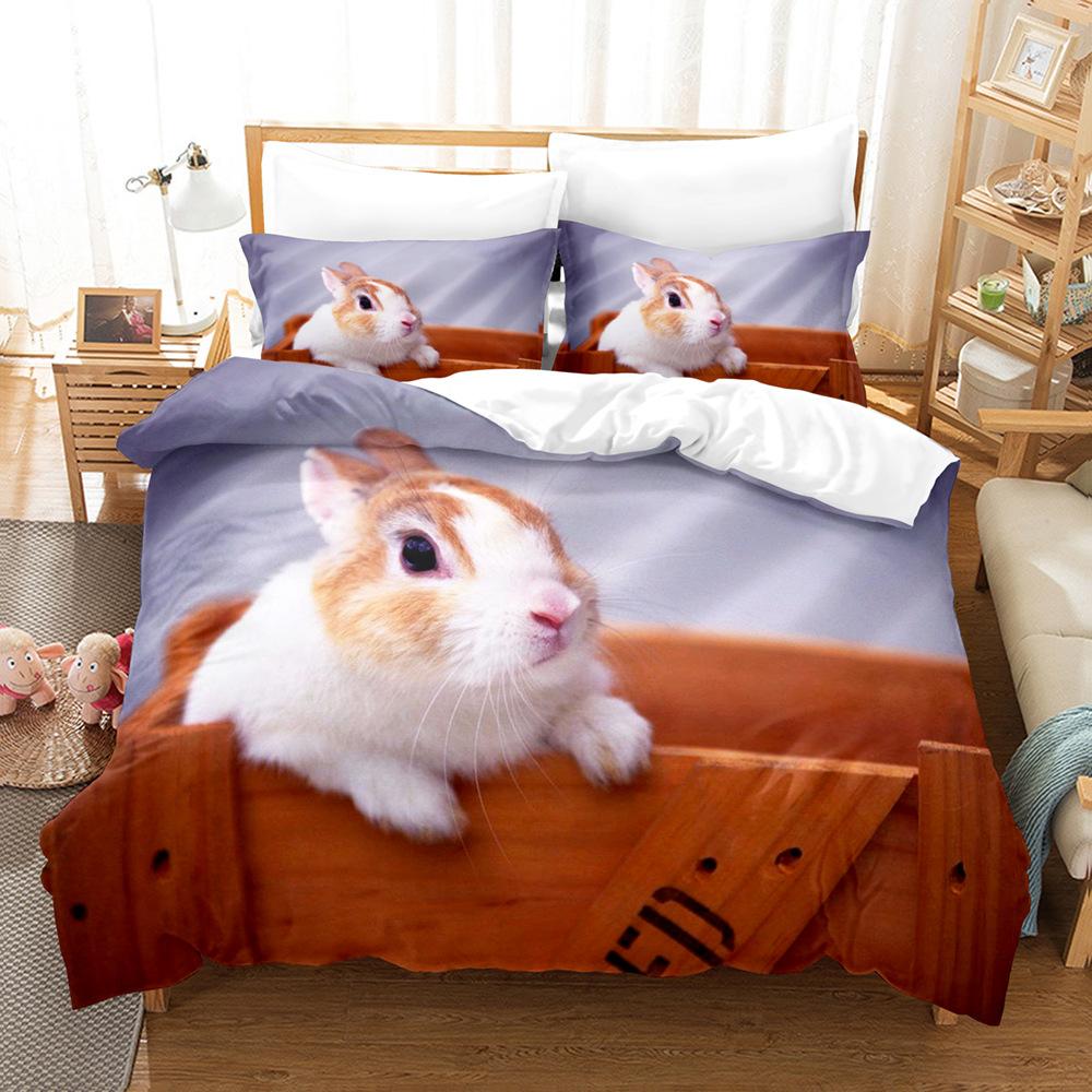 

Комплект постільної білизни серії 3D Rabbit Великодня ковдра та наволочка 2/3 шт. Односпальне/двоспальне ліжко Святковий подарунок Повнорозмірний візерунок із тваринами Домашній текстиль, який можна прати AU Single 140x210cm