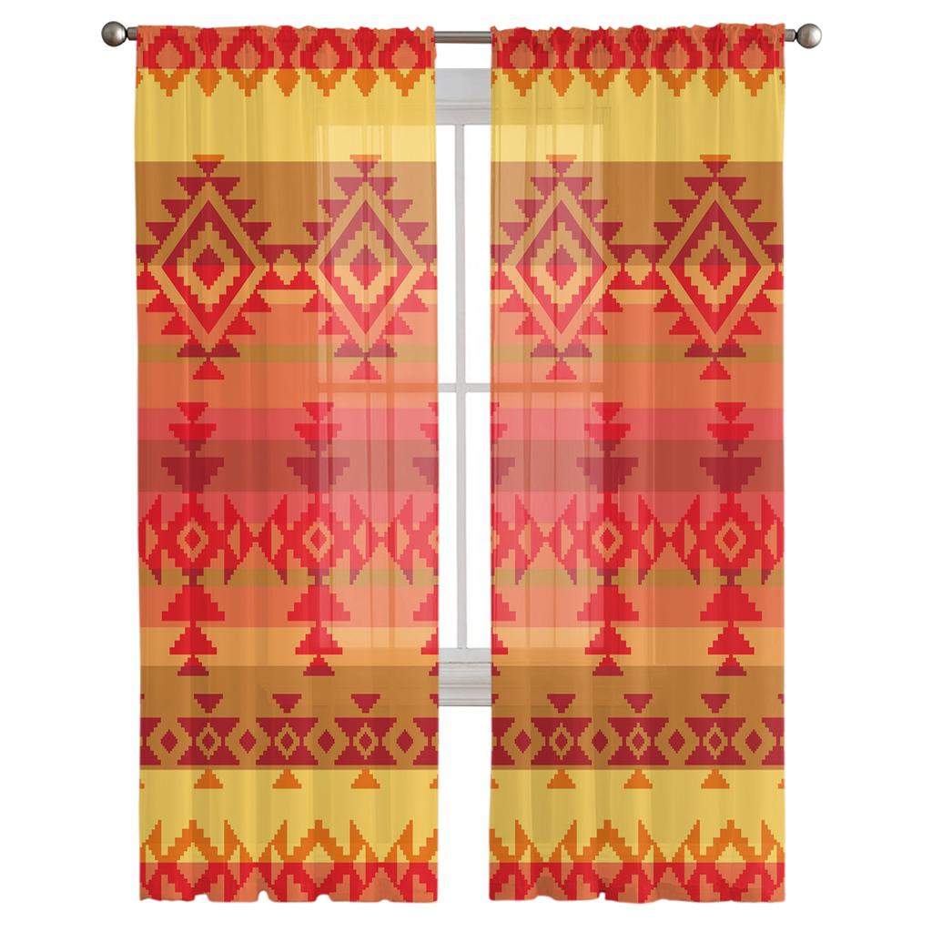 Square Triangle Geometrical Figure Sheer Curtains for Living Room Modern Voile Curtain Bedroom Tulle Curtains Window Drapes