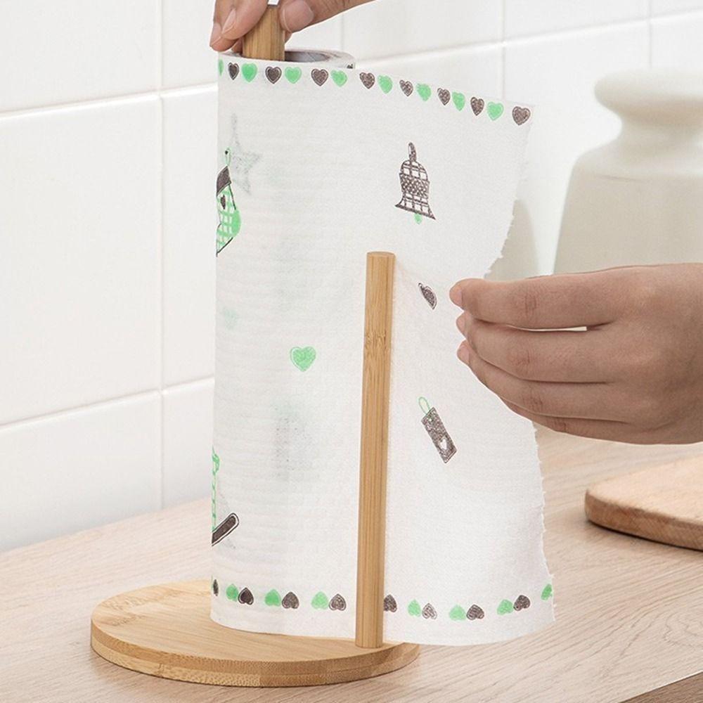 Anti-Skid Base Wooden Roll Paper Towel Holder Reusable Stable Vertical Tissue Stand Simple Disposable Paper Holder Kitchen