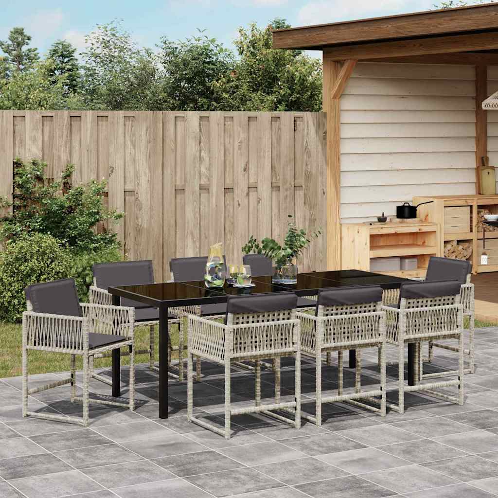 Garden Dining Set 9 pcs Light Grey Poly Rattan