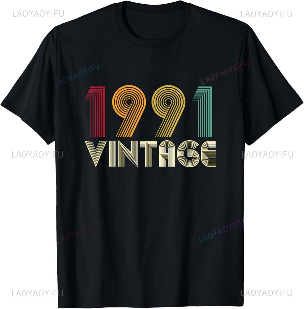 Retro Vintage 1991 T-Shirt 34 Jahre Alt Geburtstag 33. Geburtstag Tee T-Shirt Personalisierte Kleidung Anpassbar Camisas Ropa Hombre