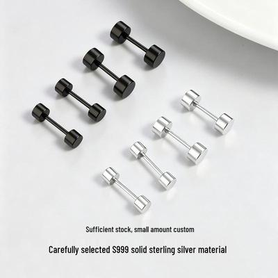 S999 Sterling Silber Schraubverschluss Hantel Ohrstecker für Damen - Bequeme schlaffreundliche Ohrstecker