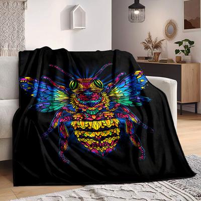 1pc Bee Stained Blanket, Lightweight Flannel Throw Blanket for Sofa, Bed, Travel, Camping, Living Room, Office, Couch, Chair, and Bed