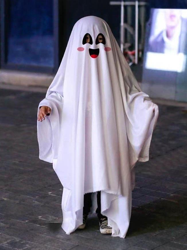 Halloween Parent-Child Ghost Costume Set with Face Mask and Cloak