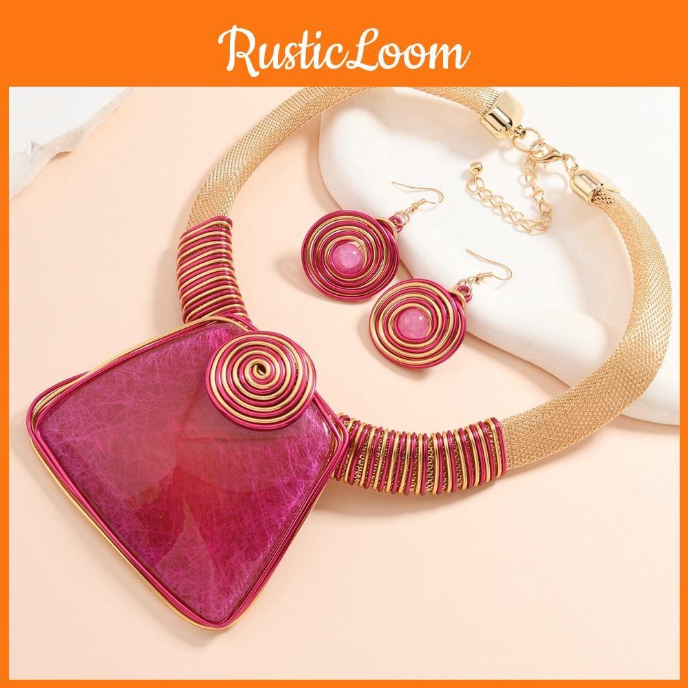 Resin Plastic And Jewelry Set With Large Gemstones And Elegant Water Chain For Fashion Fans