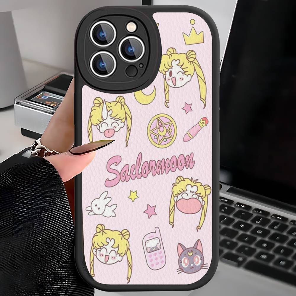 S-Sailors Anime Moon Phone Case For IPhone 16 15 14 13 12 11 Pro Max Plus 16E Soft Leather Cover