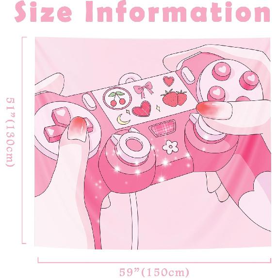Pecfamly Cutecore Room Decor - Pink Anime Tapestry - Kawaii Posters - Gamer Girl Room Decor - Gaming Tapestry
