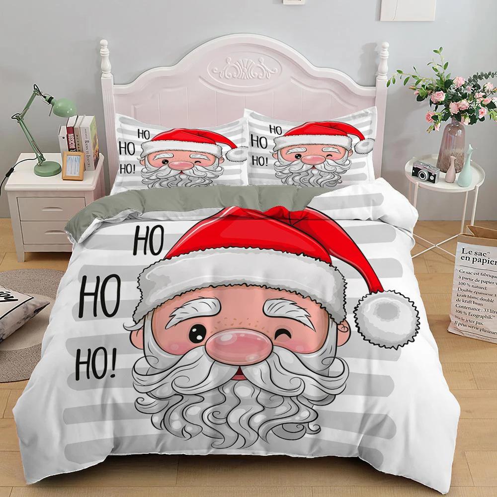 Santa pattern duvet set Christmas theme bedding three-piece set Christmas bedroom decoration