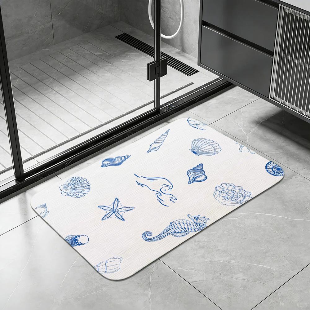 Pattern Mediterranean Shell Floor Mat Diatomite Bath Mat, Quick Dry, Absorbent, Multi-Scene Mat 40x60cm